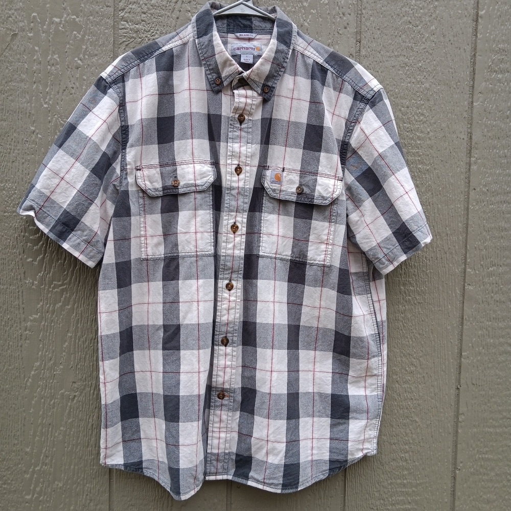 CARHARTT Relaxed Fit Men's Short Sleeve Plaid Button Down Shirt L